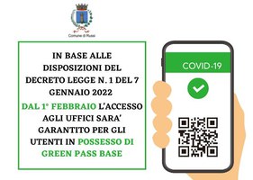 Uffici pubblici comunali: da martedì 1° febbraio obbligatorio il green pass base per entrare